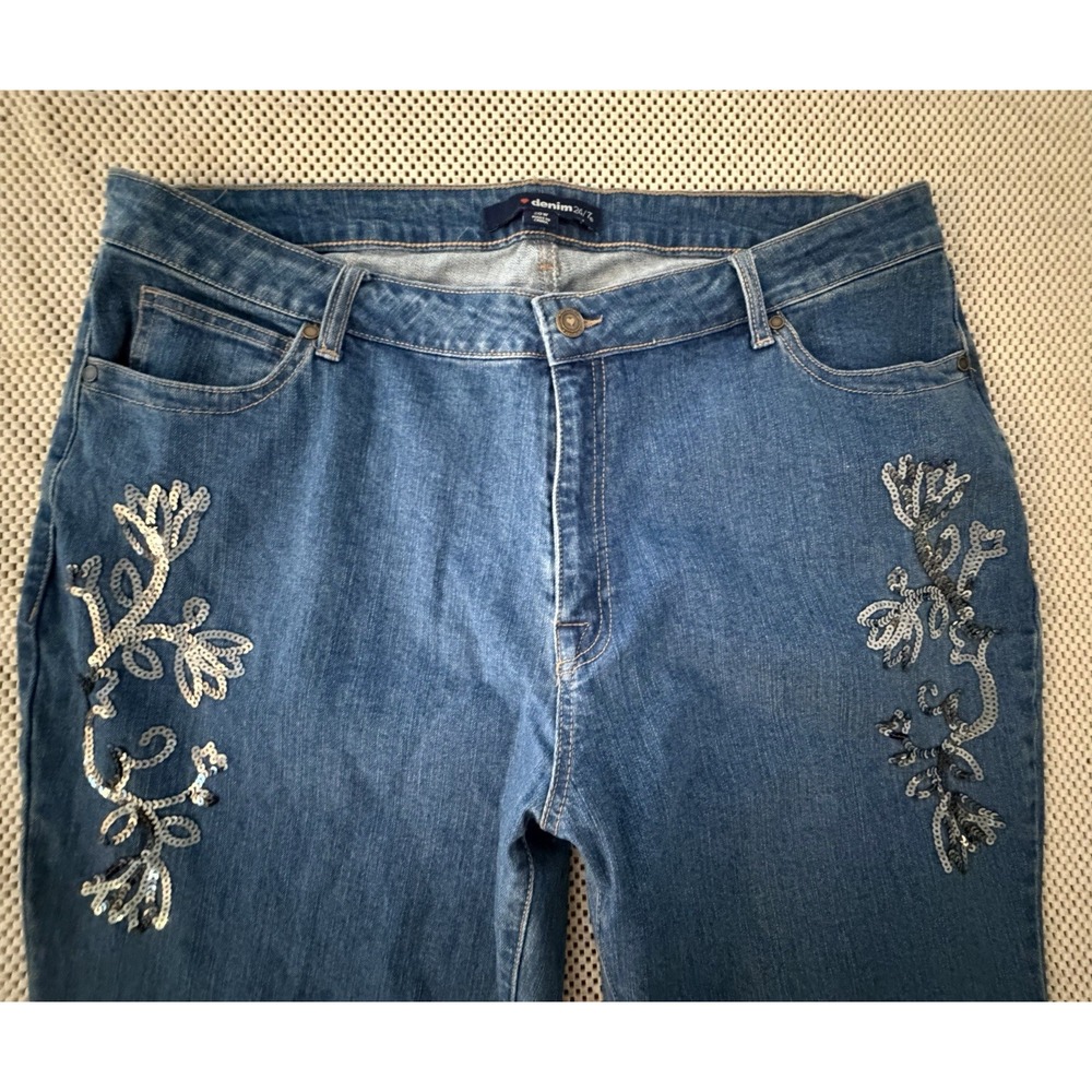 Denim 24/7 Sequin Embellished Jeans Plus Size 20W Stretch Boot Cut Slight Flare
